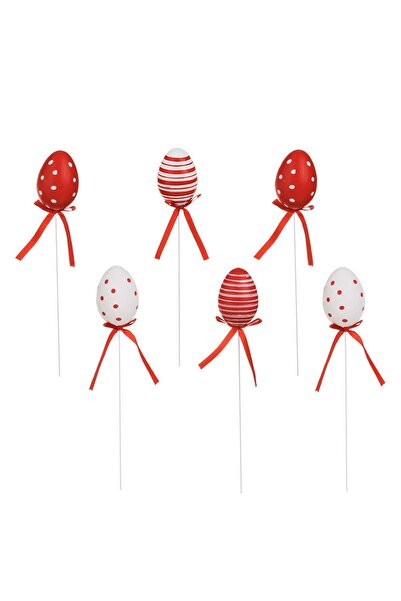 OEM Oua Decorative de Paste Rosii Albe pe Stick - 6buc