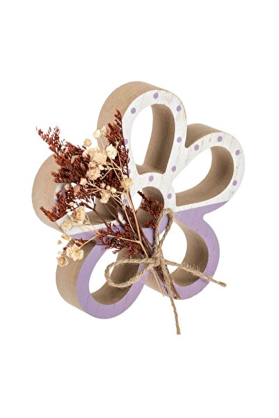 OEM Decoratiune din Lemn de Paste Margareta Lila Alba cu Flori Uscate Ø13x2cm