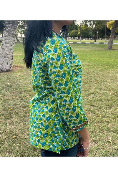 IndHeritage Premium cotton top/blouse green, turquoise, colour prints for women-perfect for office / casual wear