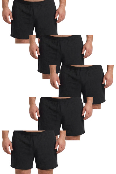 RELAXL Large Size 100% Cotton Muslin Fabric Men's Black Boxer Briefs 5 Pieces