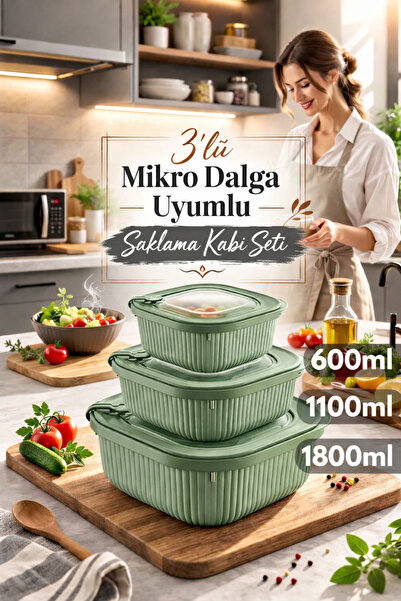 PONÇİK STORE 3-Piece Storage Set with Silicone Lids and Air Extraction Compar...