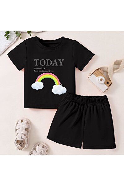SVART WEAR Rainbow Printed Children's T-Shirt Shorts Top-Down Combination Set