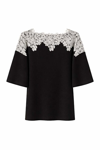 elif teke Pizzo Lace Collared Blouse Black