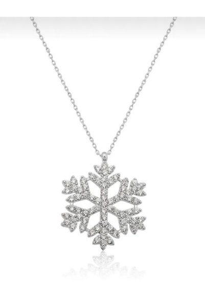 Generic Brand Silver Color Women's Snowflake Zircon White Stone Snowflake Steel Necklace