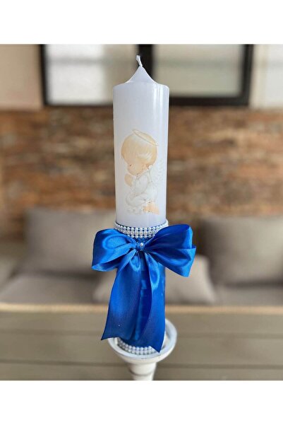 Your Baby Store Lumanare botez ingeras cu panglica – albastru electric, 35 cm