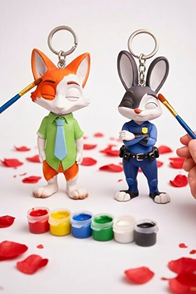 PRİNTELLA Zootopie Tilki Tavşan Anahtarlık Boyama Seti – 6 Renk Akrilik Boya ...