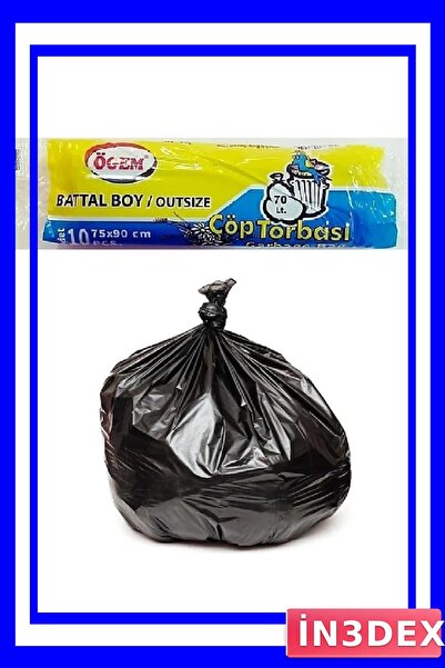 İN3DEX Large Size Garbage Bag 75X90Cm Black 10 Pieces Pack