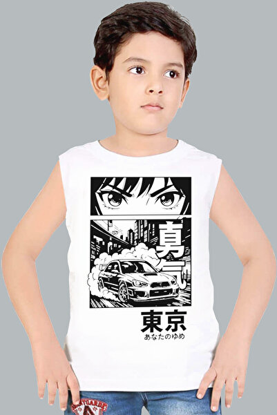 ROCKANDROLL تي شيرت دريفت أنيمي للأولاد بأكمام قصيرة باللون الأبيض