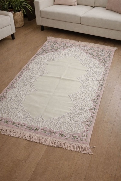 MELOŞ HOME Çiçek Detaylı Pembe Şık Goblen Seccade