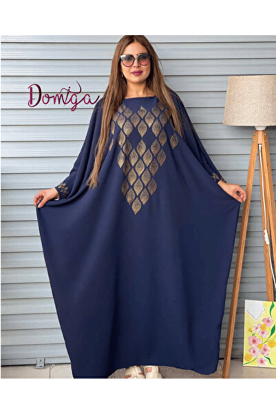 domiga Comfortable Long Navy Kaftan with Luxurious Gold Embellishment
