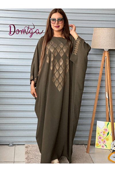 domiga جلابية كبيرة الحجم مطبوعة بالزيت بأكمام واسعة ونقشة فاخرة من أحجار الراين