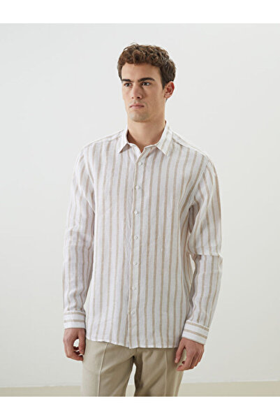 LC Waikiki Regular Fit Long Sleeve Striped 100% Linen Men's Shirt