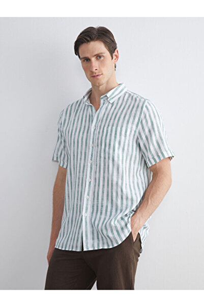 LC Waikiki Regular Fit Short Sleeve Striped Poplin Men's Shirt