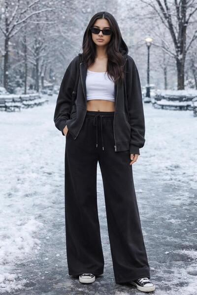 DağdevirenTekstil 3 Thread Wide Leg Bottoms