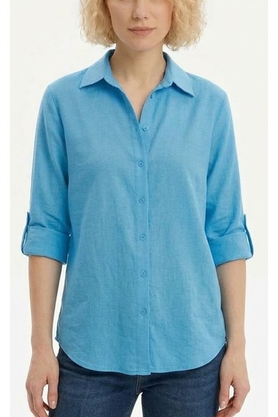 MONAMORE Women's Stonewashed Silk Visual Effect Epaulettes Modal Shirt