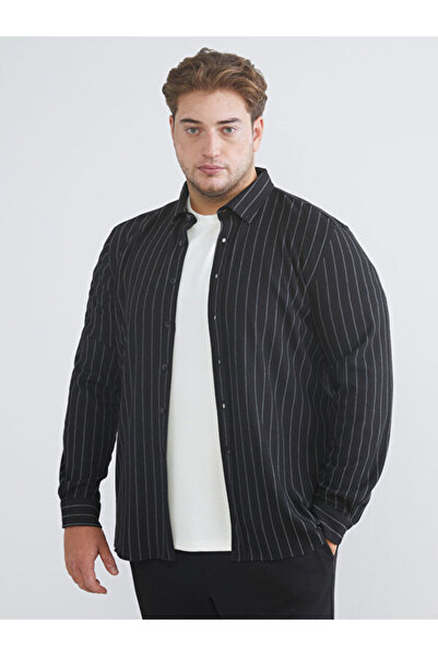 LC Waikiki Plus Size Slim Fit Long Sleeve Striped Men's Shirt