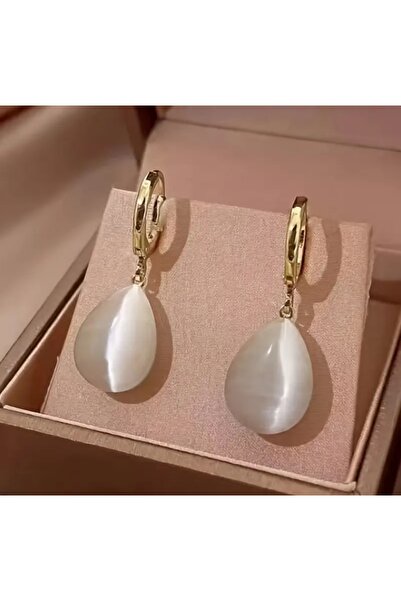 stainless steell Vi̇p Gold White Color Cat Eye Earrings