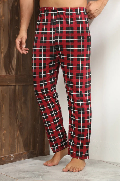 Serena Men's red pajama pants with black and white checks, loose fit - big size