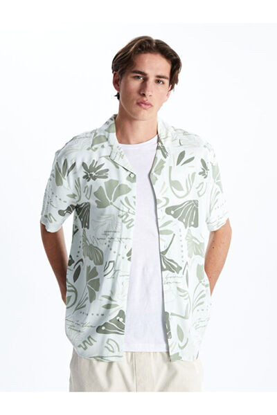 LC Waikiki Comfortable Fit Short Sleeve Patterned Viscose Men's Shirt