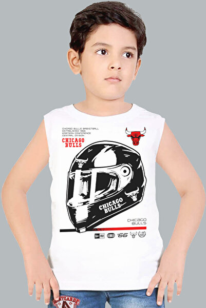 ROCKANDROLL Chicago Racing cu mâneci decupate albe pentru băieți tricou