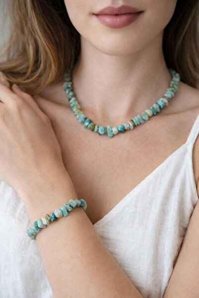 best bioenerji taş terapi Amazonite Necklace & Bracelet Natural Stone Set 🌿 💎
