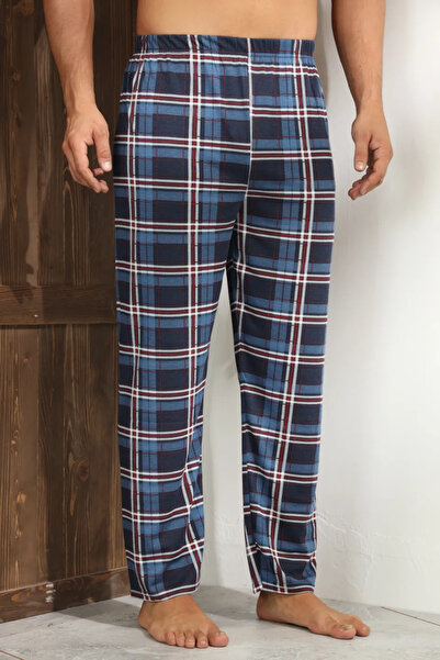 Serena Men's blue pajama pants with red and white checks, loose fit