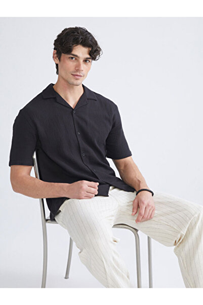 LC Waikiki Comfortable Fit Resort Collar Short Sleeve Muslin Men's Shirt
