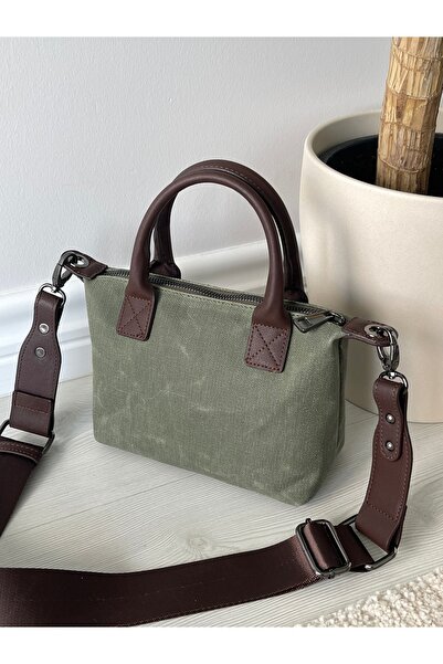 Nura Collection Khaki Green Linen Women's Mini Letter Model Handbag and Shoul...