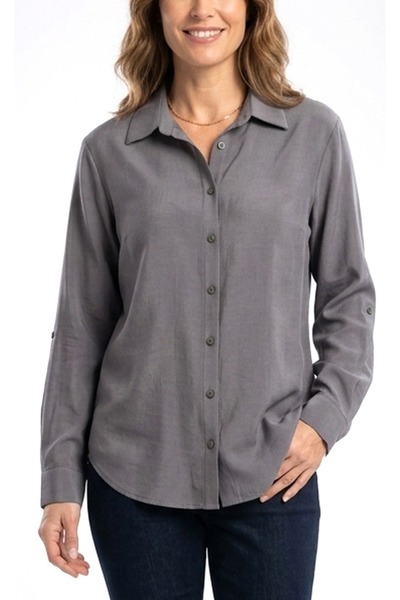 MONAMORE قميص نسائي من الحرير المغسول مع شارات قماش مودال