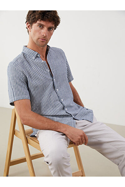 LC Waikiki Regular Fit Short Sleeve Striped Dobby Men's Shirt