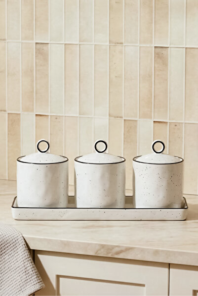 Perotti Nestore 3-Piece Bone Porcelain Spice Set with Stand Countertop Organizer