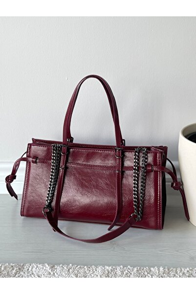 Nura Collection Claret Red Women's Patent Leather Hand and Shoulder Bag
