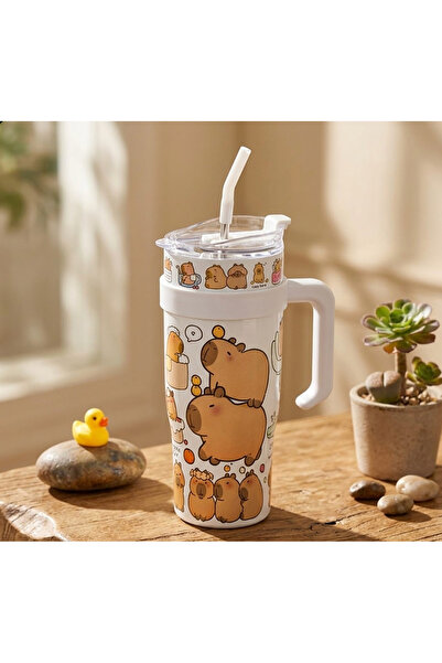 Mihristore Sevimli Kapibara Capybara Pipetli Termos & Suluk Capybara Desenli ...