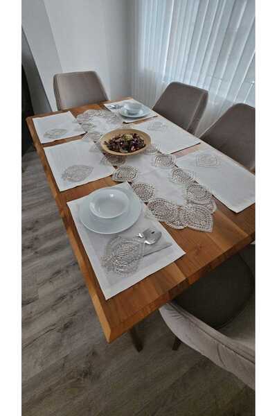 DOLUNAY HOME TEKSTİL طقم أمريكي من الكتان الفرنسي المزخرف - 12 شخصًا، 13 قطعة