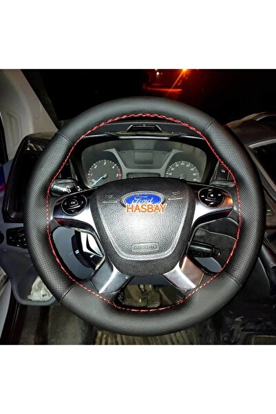 HASBAY DİKİŞLİ DİREKSİYON KILIFI SİYAH/ NOKTA DERİ KIRMIZI DİKİŞLİ F.ORD TRAN...