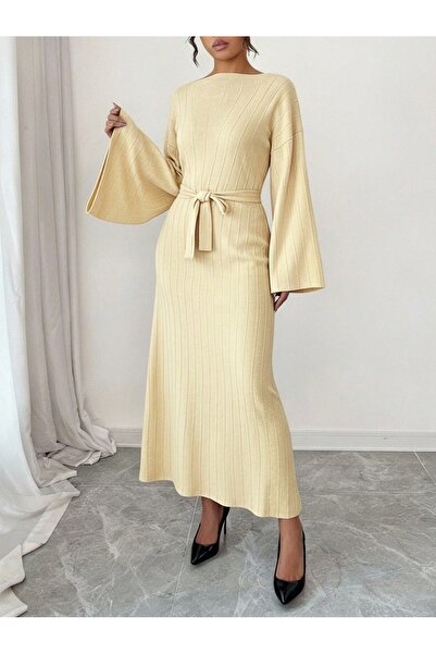 FİFTY ONE Knitwear Belted Long Dress