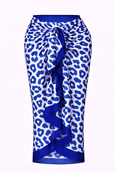 CUPSEA Cobalt Blue Leopard Printed Pareo Satin Invisible Long 95X150