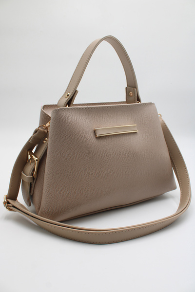 LASSO Γυναικεία μπεζ τσάντα χειρός, μπράτσου και ώμου με λεπτομέρεια αξεσουάρ...