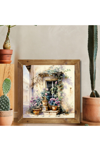 Tuba Decor Wooden Framed Square Painting Covered with Flowers