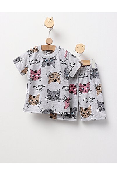 MiniKids Gray summer pajamas with kittens
