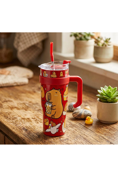 Mihristore Sevimli Kapibara Capybara Pipetli Termos & Suluk Capybara Desenli ...