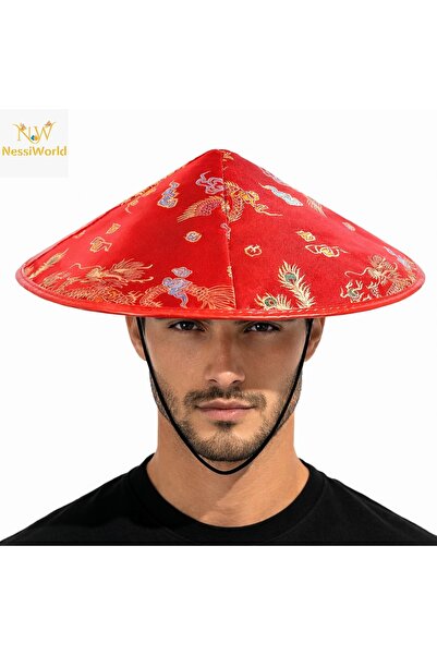 NW NessiWorld Red Satin Chinese Patterned Dragon Embroidered Hat – Elasticated