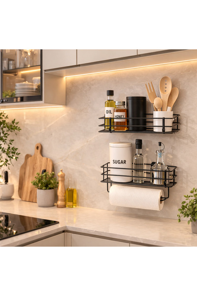 Alper Banyo Yapışkanlı Mutfak Rafı Baharatlık Organizer Seti – Kağıt Havluluk...