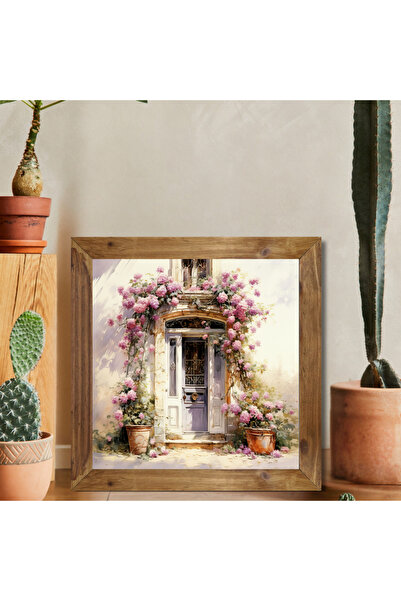 Tuba Decor Wooden Framed Square Painting Covered with Flowers