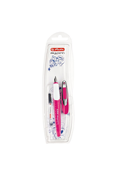 Herlitz Stilou my.pen – penita M, ergonomic, roz/alb, cu patron, blister