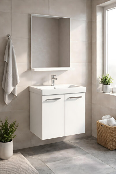 Ysf Ravoni Home Premium MDF 45 cm Aynalı Banyo Dolabı ve Lavabo Seti Tam Takı...