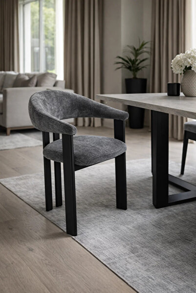 MARIA HOMES كرسي بذراعين رمادي داكن بأرجل خشبية سوداء، 79 × 48 × 49 سم