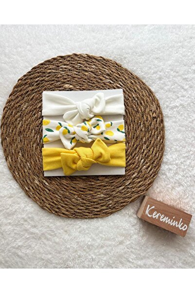 Kereminko Bebek مجموعة من منقوش باندانا للشعر على شكل فيونكة باللون الليموني ...