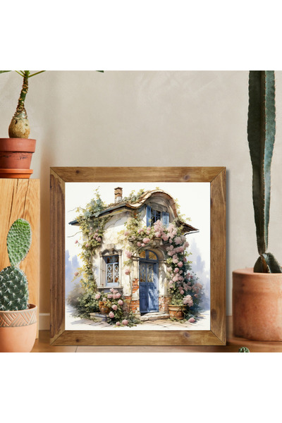 Tuba Decor Wooden Framed Square Painting Covered with Flowers