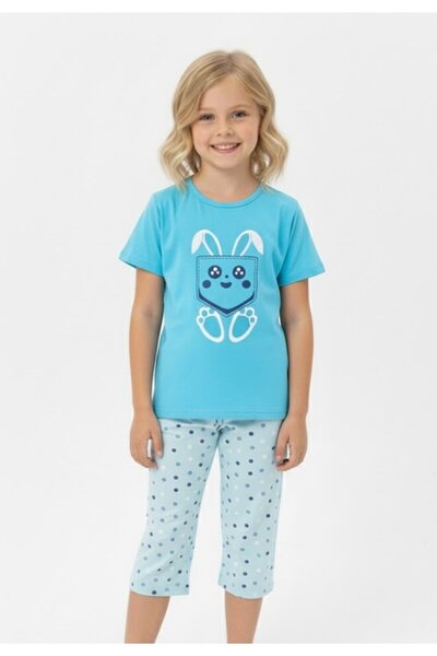 Serena Girls' Easter pajamas, blue – 100% Cotton t-shirt and pants